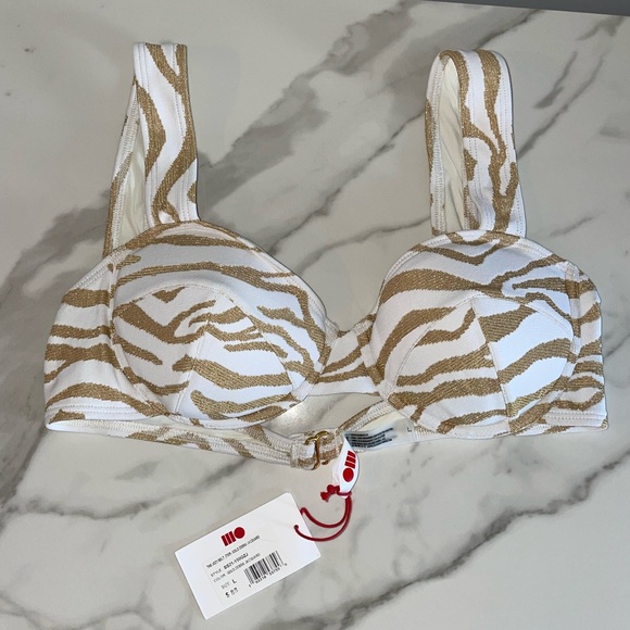 NWT SOLID & STRIPED X Sloane Stephens Jozy Bikini in Gold Zebra L - Picture 3 of 7